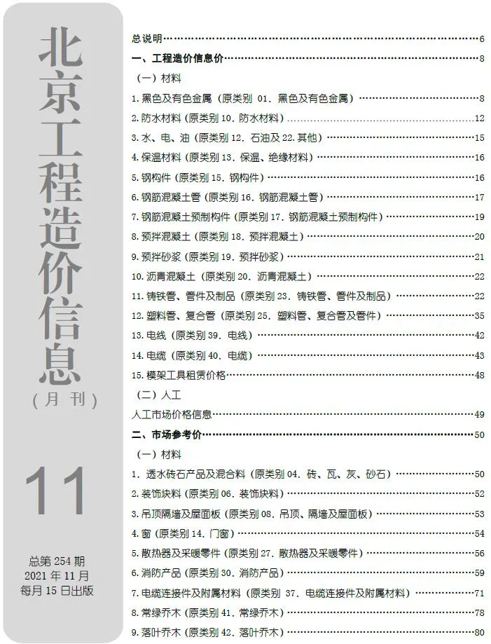 北京2021年11月信息价