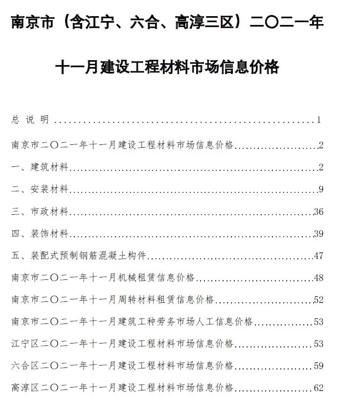 南京市2021年11月信息价