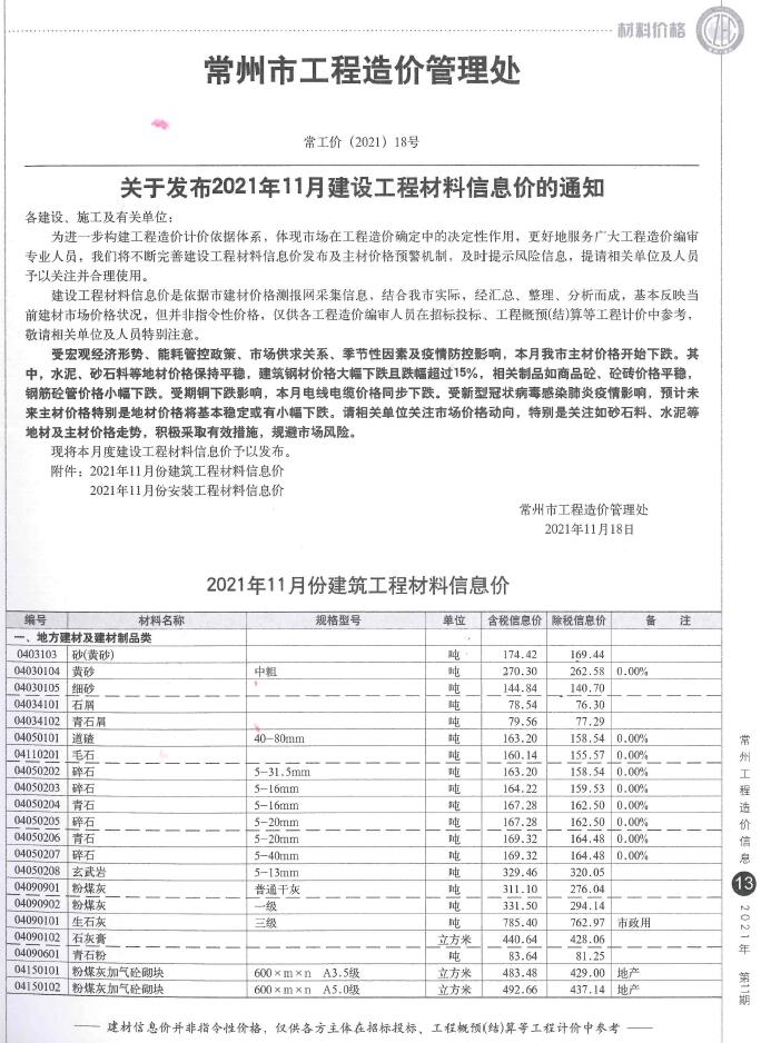 常州市2021年11月信息价封面