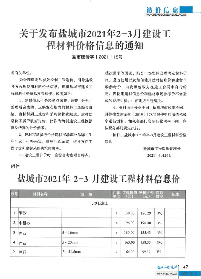 盐城市2021年第2期信息价封面