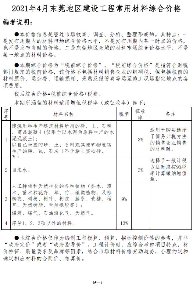 东莞市2021年第4期信息价封面