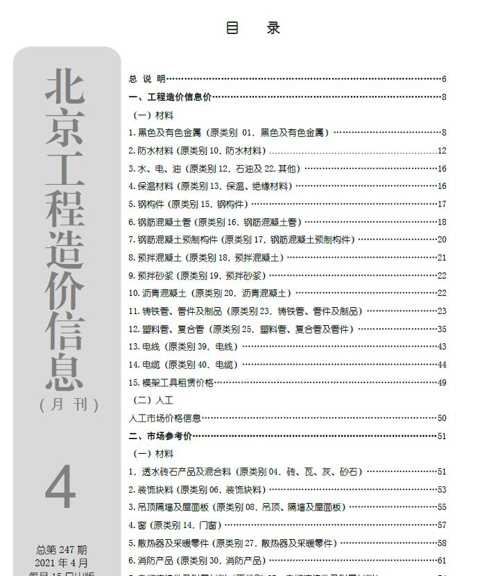 北京市2021年第4期信息价封面