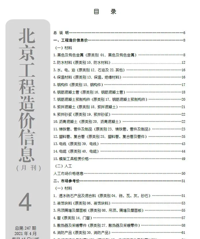 北京市2021年第4期信息价