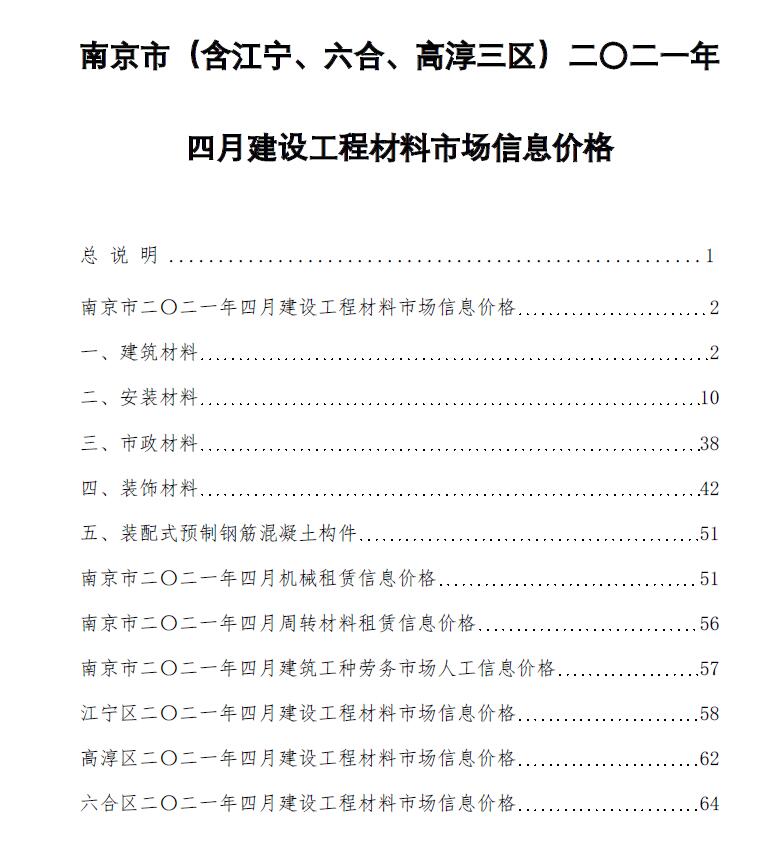 南京市2021年第4期信息价封面