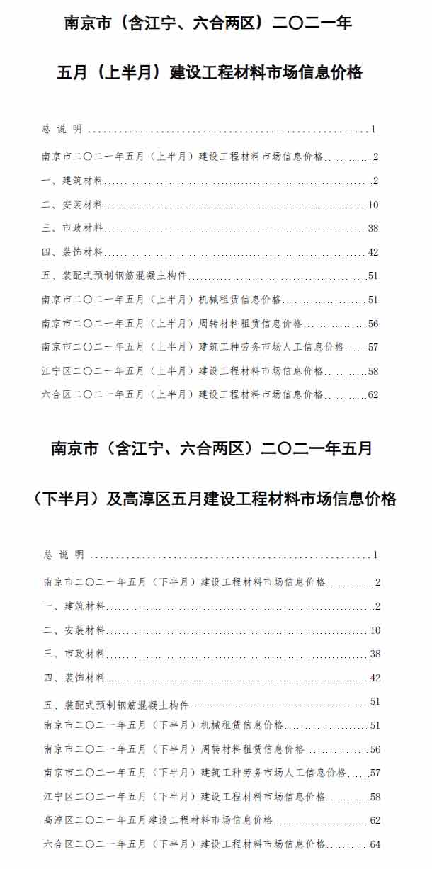 南京市2021年5月信息价工程信息价_南京市信息价期刊PDF扫描件电子版