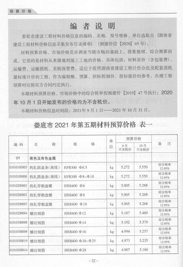 娄底市2021年第5期信息价封面