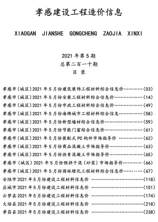 2021年孝感信息价