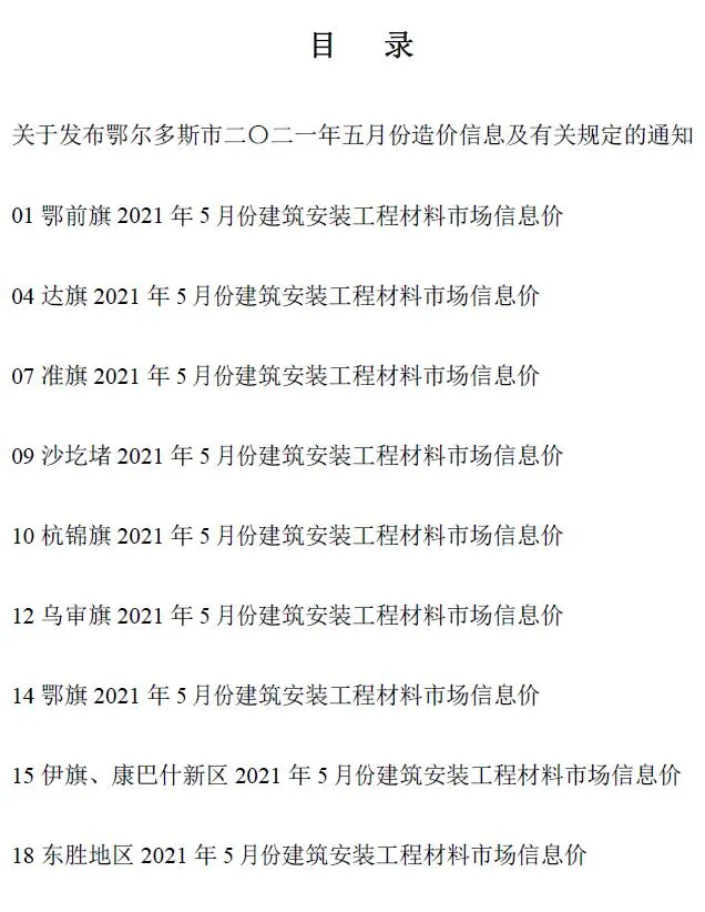 2021年第5期鄂尔多斯市信息价