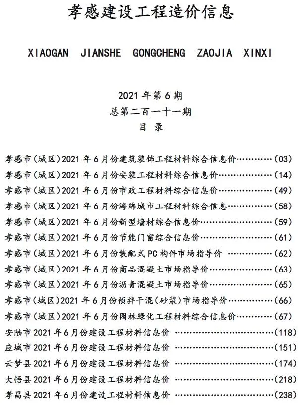 2021年孝感信息价