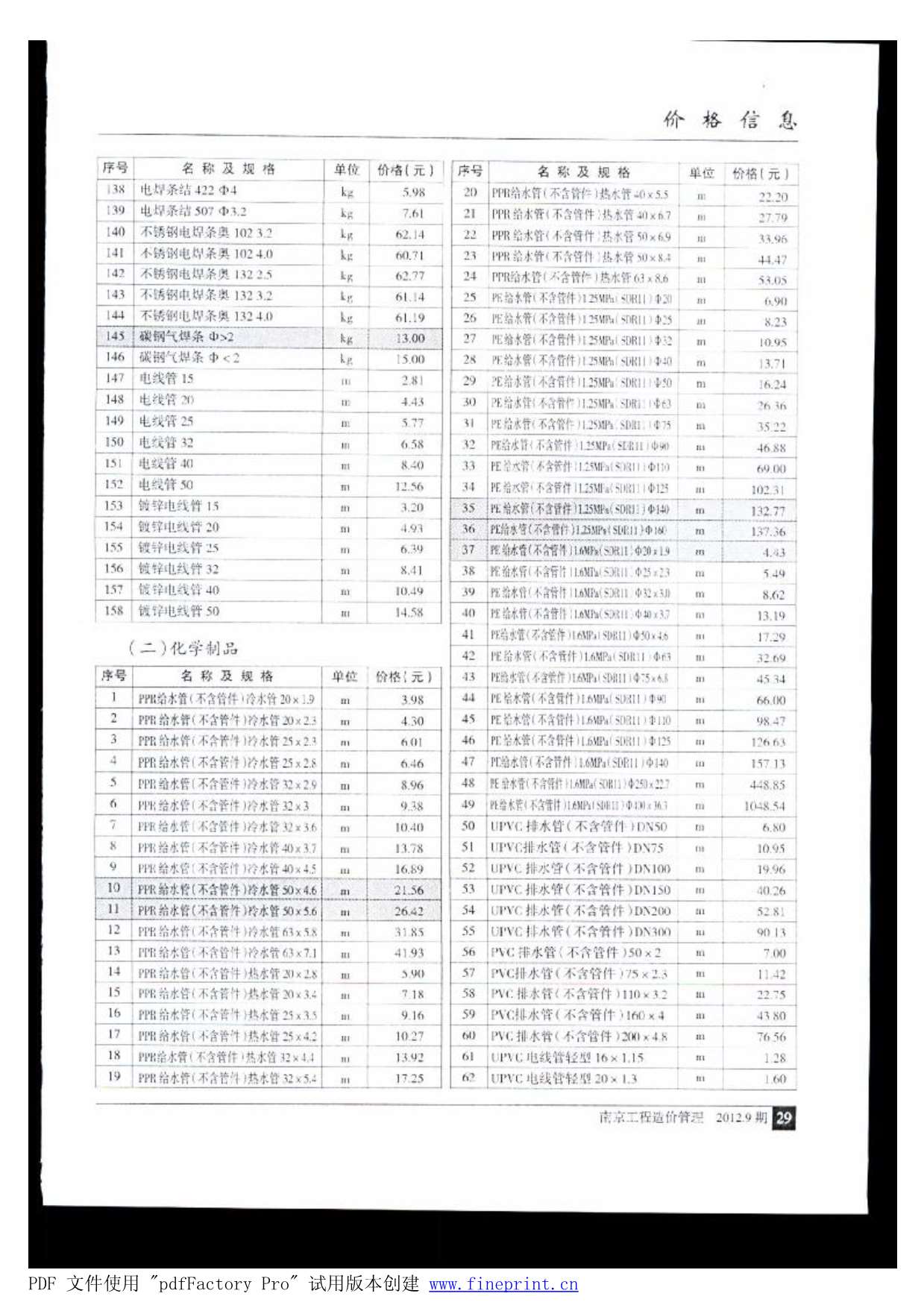 南京市2012年9月信息价工程信息价_南京市信息价期刊PDF扫描件电子版