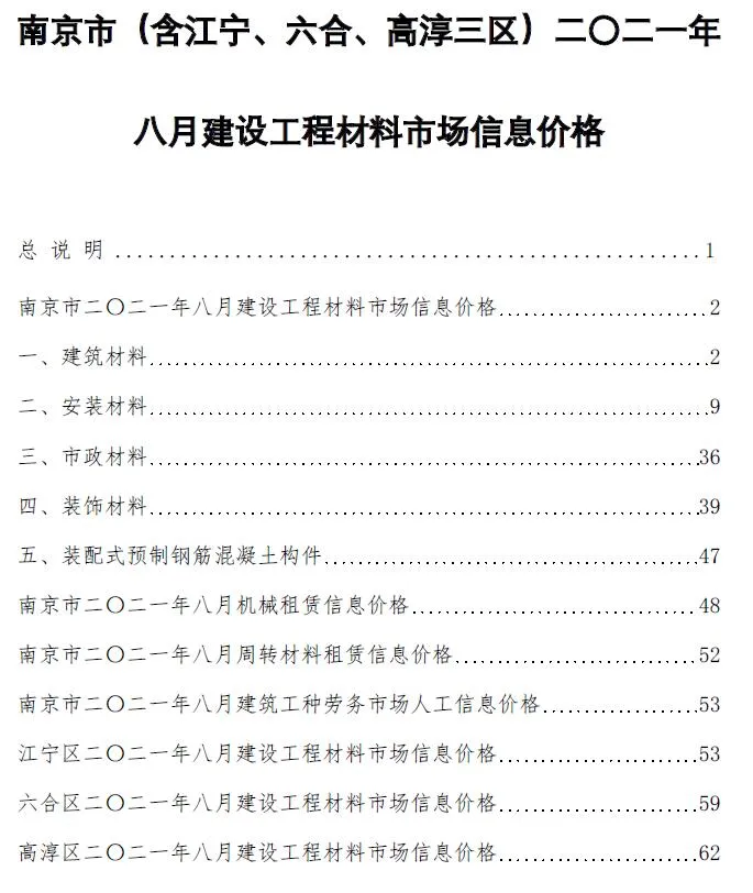 南京2021年8月信息价