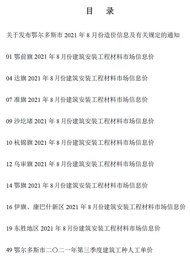 鄂尔多斯市2021年8月信息价封面