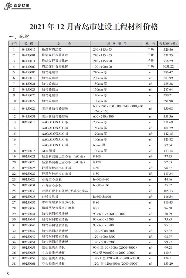 青岛市2021年12月工程信息价_青岛市信息价期刊PDF扫描件电子版