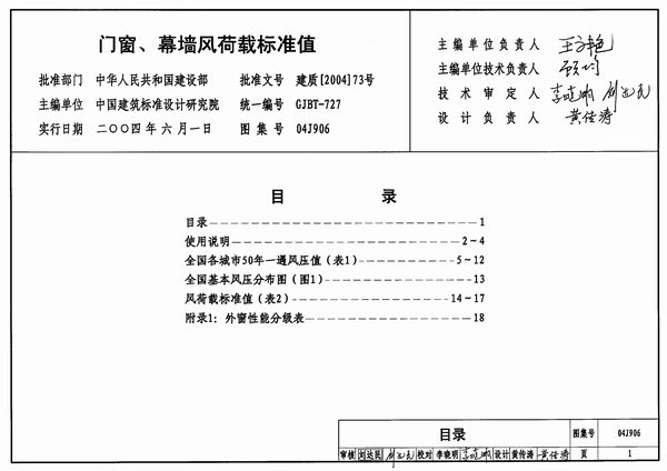 电子版04J906门窗、幕墙风荷载标准值